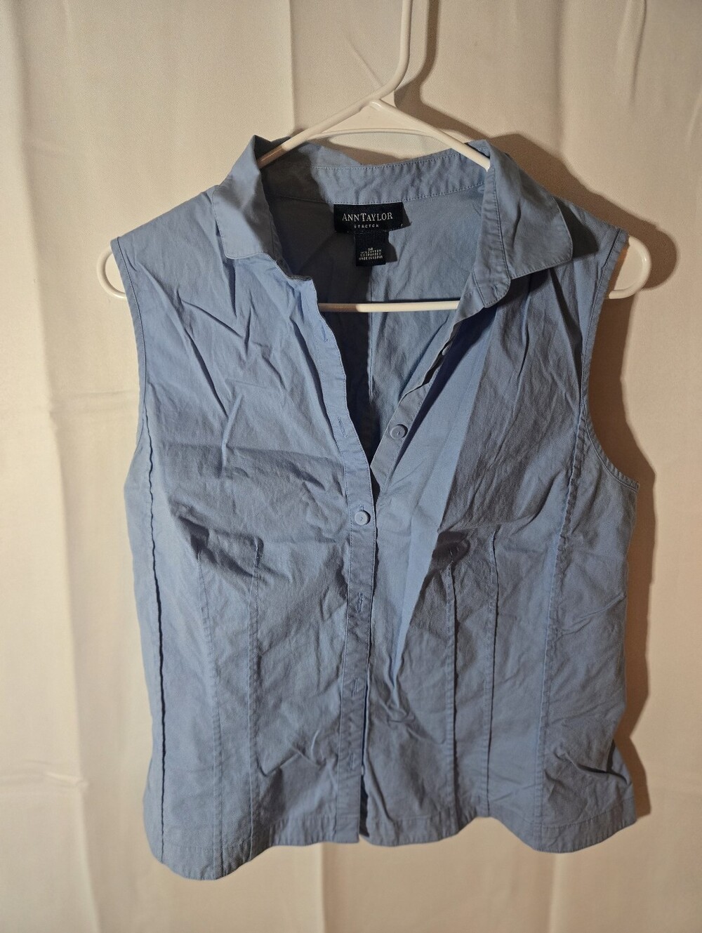Ann Taylor Light Blue Sleeveless Button-Down Shirt